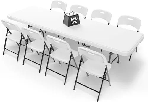 Miniatura 22 de Juego de mesa plegable de 6 pies con 4 sillas plegables, mesa resistente de 330 libras y sillas de 330 libras, paquete de muebles plegables Mesa