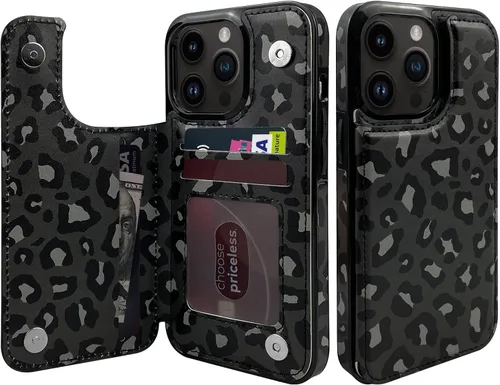 Miniatura 11 de Funda de piel con tapa para tarjetas compatible con iPhone 13 Pro de 6.1 pulgadas, para mujeres y niñas con tarjetero con función atril, doble