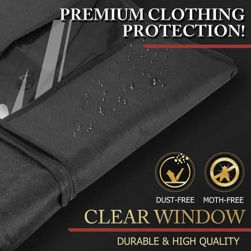 Miniatura 5 de Hleelomi Paquete de 5 bolsas de traje de 40 pulgadas para viajes y almacenamiento, bolsas de ropa para colgar ropa con cremallera y ventana Negro