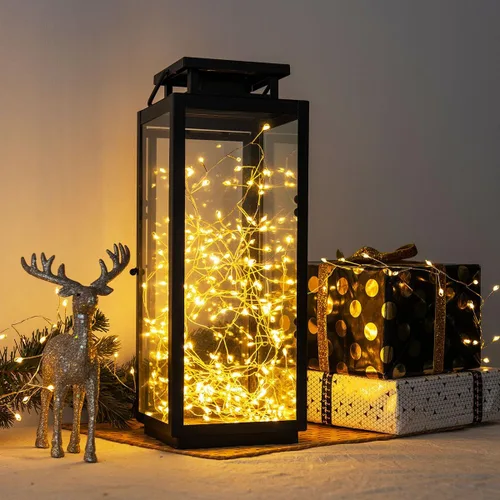Miniatura 6 de Luces de Hadas en Racimo 10FT Luces de Cadena Petardo 100 LED Blanco Cálido Enchufable Interior Cable Plateado Luces de Cadena con Control Remoto