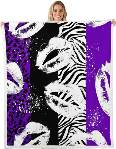 Miniatura 8 de Manfei Manta con estampado de labios rosas y cebra para sofá, manta de cama con estampado animal para niños y niñas, decoración de habitación