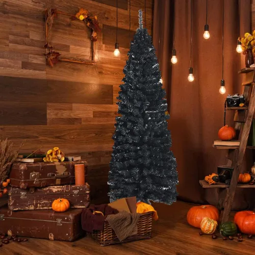 Miniatura 7 de GOFLAME Árbol de Navidad de 6 pies sin luz, árbol de Navidad negro, decoración de Halloween en forma de lápiz, árbol de Halloween con 520 puntas