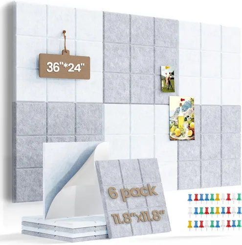 Miniatura 29 de Pizarra de corcho grande para paredes con 30 pasadores, 11.8 x 11.8 pulgadas, paquete de 6 tablones de anuncios para oficina en casa, cocina, tablón