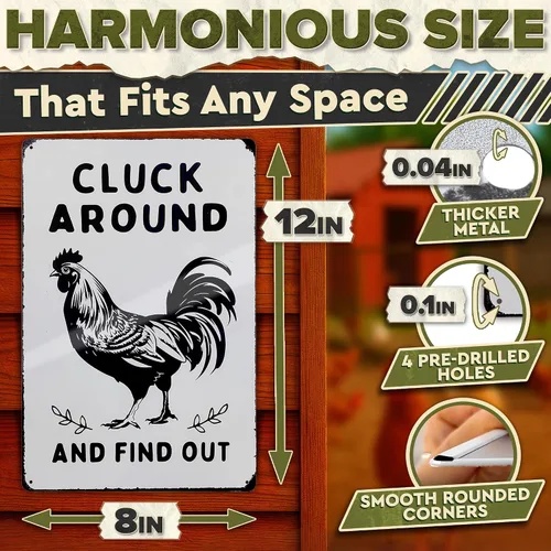 Miniatura 2 de Letrero de gallinero humorístico – 12 x 8 pulgadas, decoración rústica de gallo de hojalata para granero o cocina, letrero de metal de granja