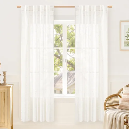 Miniatura 84 de LAMIT Cortinas de lino beige de 30 pulgadas de largo para ventanas pequeñas, cortinas semitransparentes filtrantes de luz, pestaña trasera