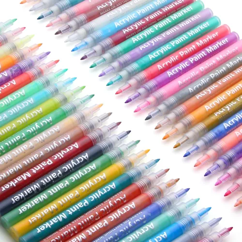 Hyrrt Marcadores de pintura de punta extrafina de 48 colores, rotuladores de pintura acrílica prémium para pintura de rocas, lienzo, madera, vidrio,