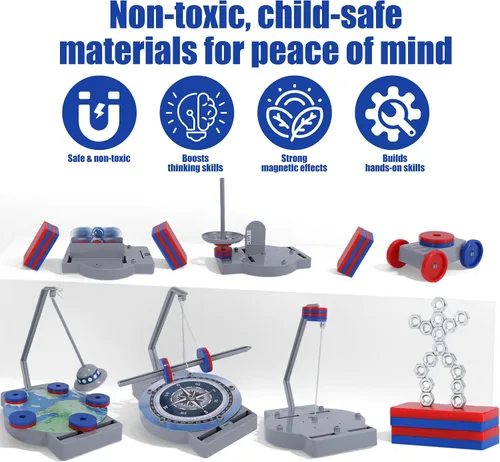 Miniatura 4 de NewFamily Kit de ciencia magnética para niños, kit de experimento de física STEM 12 en 1, juguete práctico de aprendizaje de magnetismo, edades