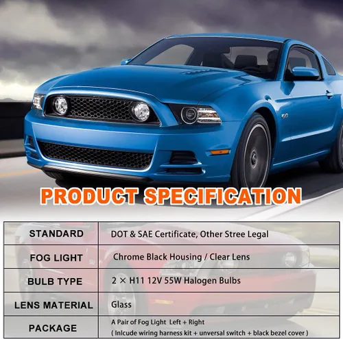 Miniatura 7 de Nixon Offroad Juego de luces antiniebla para Ford Mustang 2013 2014 con bombillas halógenas + kit de arnés de cableado + interruptor universal +