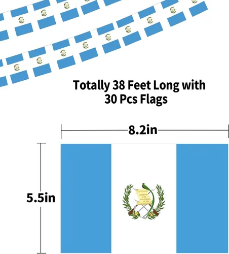 Miniatura 2 de Bandera de Guatemala, bandera de Guatemala, pequeña cadena de banderas de Guatemala, mini bandera de Guatemala, utilizada para fiestas, escuela