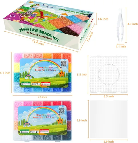 Miniatura 2 de LIHAO Kit de mini cuentas de fusible de 2.6mm para manualidades, 24000 piezas, 48 colores, kit de cuentas de fusible multicolor para planchar