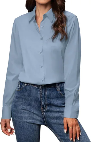 Miniatura 11 de Gleeivy Camisas con botones para mujer de ajuste clásico, camisa de vestir, camisa de trabajo, de negocios, casual, de manga larga, blusa, tops A