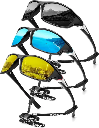 Miniatura 46 de KALIYADI 4 Pack Polarized Sunglasses-Men Sports Sun-glasses: Mens Sunglasses UV Protection for Fishing Driving Cycling A02-negro/azul hielo/rojo