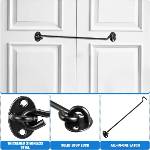 Miniatura 4 de DOITOOL 2 pestillos de gancho y ojal de 12 pulgadas, color negro, resistente, acero inoxidable sólido, para cercas de madera o puertas de metal