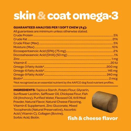 Miniatura 3 de Suplemento para piel y pelaje para perros Omega 3 nutritivo para perros con aceite de krill EPA DHA y vitamina E Suplemento para piel y pelaje