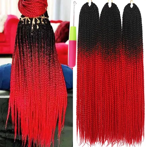 Miniatura 16 de Extensiones de cabello trenzado tipo box de 24 pulgadas, hechas a mano, para mujeres y niñas, extensiones de cabello trenzado, 24#, 3 paquetes, 22