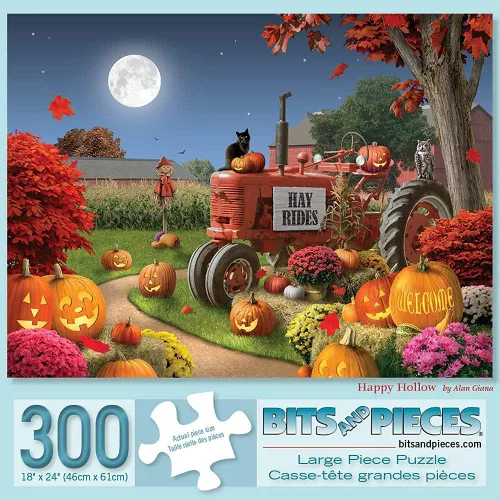 Bits and Pieces Rompecabezas grande de 300 piezas para adultos – «Happy Hollow» – Rompecabezas de Halloween por el artista Alan Giana …, Tamaño del