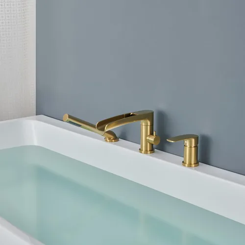 Miniatura 8 de Wowkk Grifo de Bañera de Cascada Romano Montaje en Cubierta Grifo de Bañera de Níquel Cepillado Relleno de Bañera de Latón Grifos de Bañera con Oro