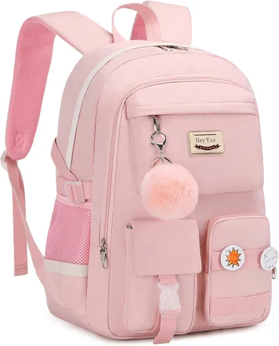 Miniatura 3 de Hey Yoo Mochila escolar con lonchera, juego de mochila linda mochila escolar para niñas adolescentes (rosa)