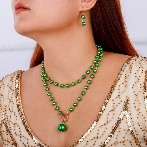Miniatura 2 de Delicado collar con cuentas de perlas de imitación con pendientes