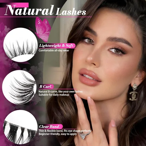 Miniatura 196 de Veleasha Pestañas postizas de manga puntiagudas, 100% hechas a mano, aspecto natural, pestañas postizas ligeras con banda transparente suave