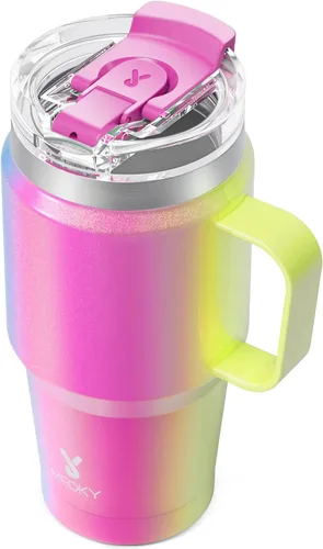 Miniatura 17 de Meoky - Vaso de 32 onzas con asa, taza de viaje de acero inoxidable con pajilla y tapa 2 en 1, taza de café con aislamiento al vacío, 100% a prueba