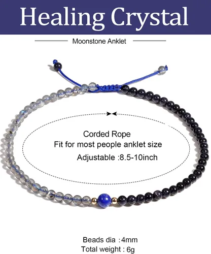 Miniatura 3 de Jewever Pulsera tobillera de piedra lunar con piedra arenisca azul para mujer, cristales curativos de energía, pulsera para mujer, gema de yoga