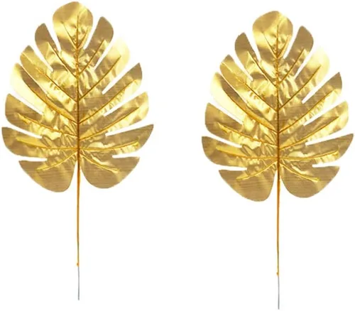 Miniatura 3 de GANAZONO 12 hojas de tortuga artificiales doradas con varilla, hojas de Monstera de seda para decoración del hogar y fiestas, 15.55 x 7.87 pulgadas