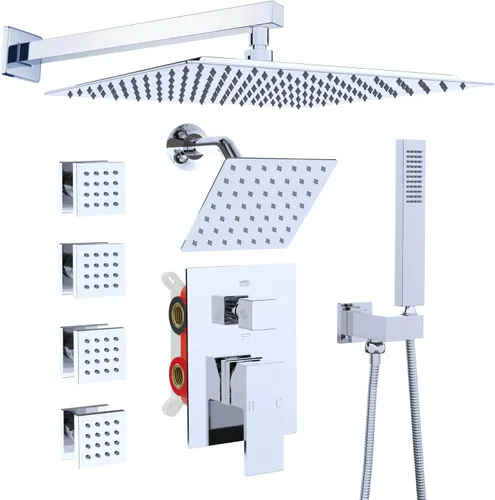 Miniatura 21 de Enga - Sistema de ducha con espray corporal, 12 pulgadas de sistema de cabezal de ducha de lluvia montado en la pared, sistema de chorros de ducha