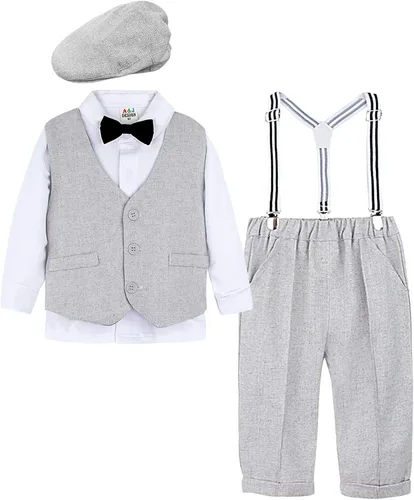 AJ DESIGN Conjunto de trajes de bebé para niños 4 piezas camisa y pantalones y chaleco y sombrero