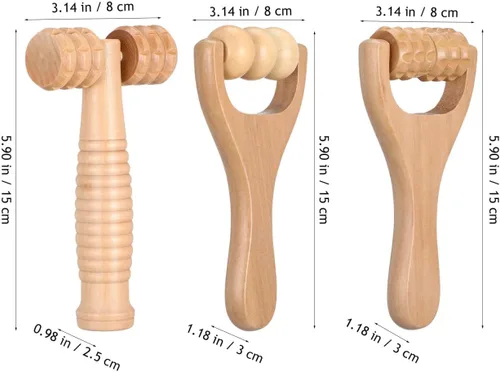 Miniatura 4 de Herramienta de rodillo de masaje de madera, paquete de 3 masajeadores de mano para cuerpo y pies para relajación muscular, cuello, hombros y terapia