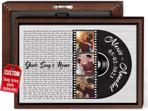 Miniatura 40 de H-DEWALL Regalos para marido de parte de la esposa, letras de canciones personalizadas con marco, discos de vinilo retro, decoración de pared