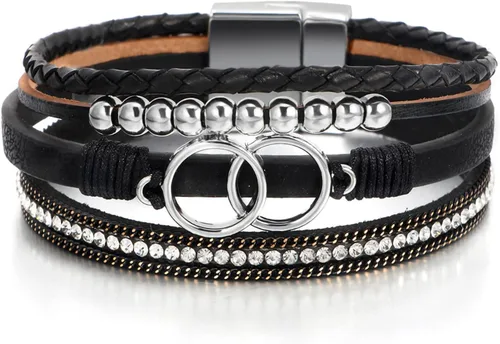 Miniatura 27 de Fesciory - Pulsera de leopardo para mujer, estilo bohemio de cuero multicapa con perlas de cristal