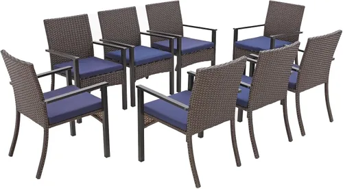 Miniatura 16 de Sophia & William Juego de 4 sillas de ratán para patio, 4 sillas de comedor de mimbre para exteriores con cojines de asiento y reposabrazos de madera