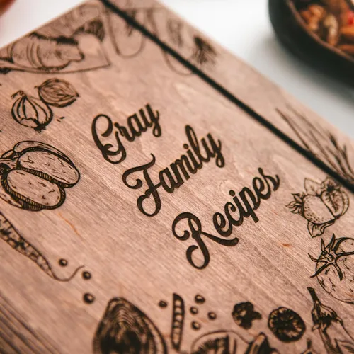 Miniatura 2 de ENJOY THE WOOD Carpeta de Libro de Recetas Personalizada - Diario de Libro de Cocina Familiar de Madera en Blanco para Escribir Tus Propias Recetas