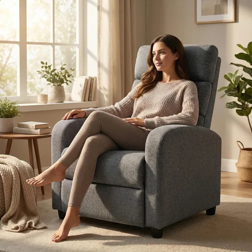 Miniatura 3 de Furnimart Small Manual Recliner Chair for Compact Spaces, Overstuffed Chenille, Chunky Cushion, Comfortable Single Sofa Recliner for Adults, Ideal