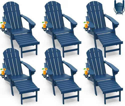 Miniatura 40 de GREENVINES Sillas Adirondack con Otomano Juego de 2 Grano de Madera Plegable Reposapiés Retráctil Plástico HDPE Silla para Hoguera Todo