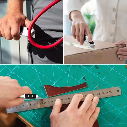 Miniatura 7 de Cuchillo de bolsillo plegable, cuerpo de plástico ABS resistente a la intemperie y al óxido, diseño ergonómico, agarre fuerte, llavero