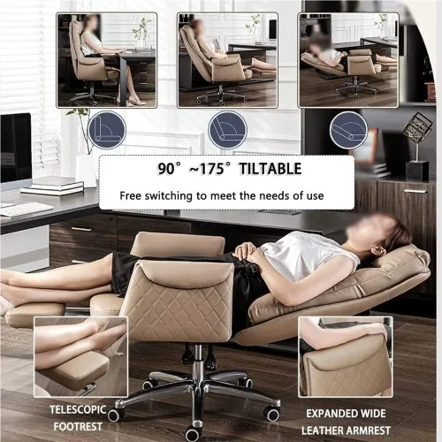 Miniatura 5 de White Executive Office Chair with Lumbar Support,Ergonomic Recliner Computer Desk Chair with Adjustable Backrest,Swivel Heavy Duty Gaming Chair for