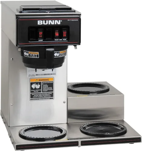 BUNN VP17-3, Cafetera comercial de colado de perfil bajo de 12 tazas, 3 calentadores inferiores, 13300.0003, plateado