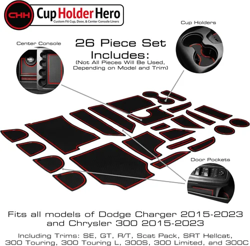 Miniatura 3 de CupHolderHero - Compatible con Dodge Charger y Chrysler 300 Accesorios 2015-2023 - Juego de 26 piezas de insertos antideslizantes y antipolvo