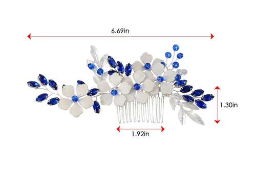 Miniatura 4 de Alilang Peine para el cabello de la boda de la novia, peine lateral plateado, cristal azul, pieza de pelo nupcial, accesorios para el cabello nupcial