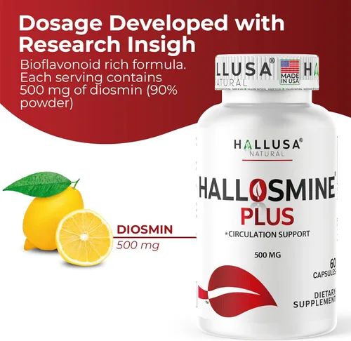 Miniatura 3 de Hallosmine Plus Diosmin 500 mg + crema gratis para venas, soporte para la circulación y venas – Piernas pesadas y venas varicosas – Castaño