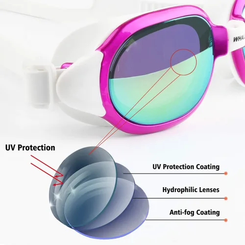 Miniatura 4 de Firesara - Gafas de natación, sin fugas, marco grande, vista amplia, piscina para mujeres y hombres Rosa encendido