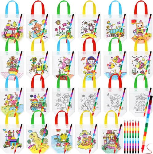 Chunful 48 bolsas de regalo para colorear para niños, fiesta de cumpleaños, reutilizables, lindas caricaturas, recuerdos de fiesta, no tejidas con
