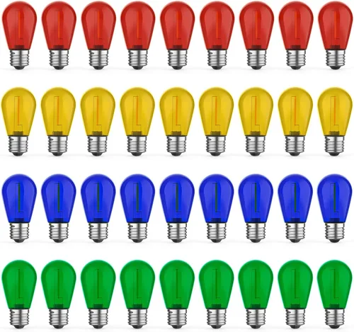 Miniatura 9 de GvvooHome Paquete de 24 Bombillas LED S14 de Colores para Luces de Cadena Exteriores, Bombillas de Repuesto Irrompibles de 1W para Luces de Patio