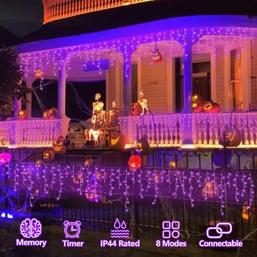 Miniatura 2 de QITONG - Tira de luces de carámbanos rojas y blancas para exteriores, 33 pies con 400 LED, 8 modos, alambre transparente, luces de Navidad
