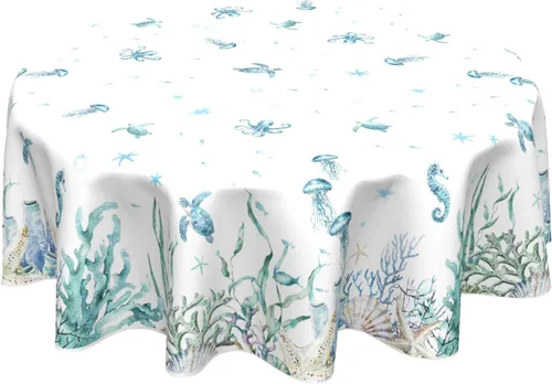 Miniatura 11 de Sweetshow Mantel Tropical Redondo de 60 Pulgadas para Verano Hoja de Palmera Hawaiana Verde Mantel Redondo de Poliéster Lavable Cubierta de Mesa