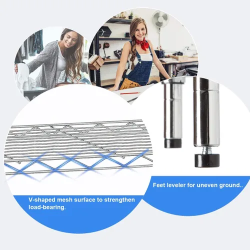 Miniatura 6 de Estantería de 4 niveles de metal BestOffice ajustable con alambre de acero de 36x14x54 Cromo