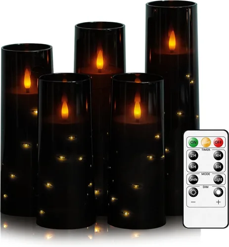 Miniatura 22 de kakoya Velas LED sin llama con temporizador de 5 piezas, velas parpadeantes sin llama para ambiente romántico y decoración del hogar, carcasa dorado