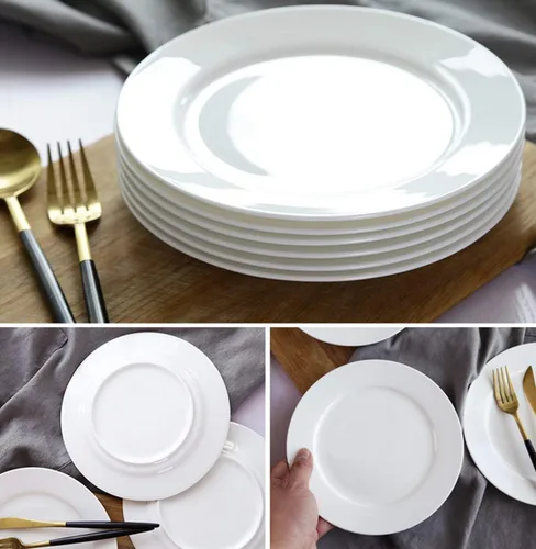 Miniatura 3 de Foraineam Juego de 12 platos redondos de ensalada de porcelana de 8 pulgadas, platos de postre blancos